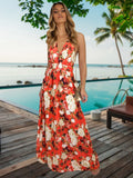 Summer New Sleeveless V-neck Bohemia Floral Strapless Casual Beach Dress