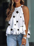 Sexy Camisole Print Sleeveless Ruffle Loose Neckline Halter Neck Chrysanthemum Top Women Vest