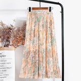 Print Summer Floral Casual Sexy Boho Beach Chiffon Pleated Maxi A-Line Long Skirts