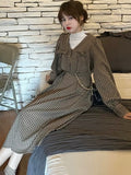 Summer Japanese Vintage Bow Plaid Retro Lolita Korean Bubble Sleeve Sweet Party Dress