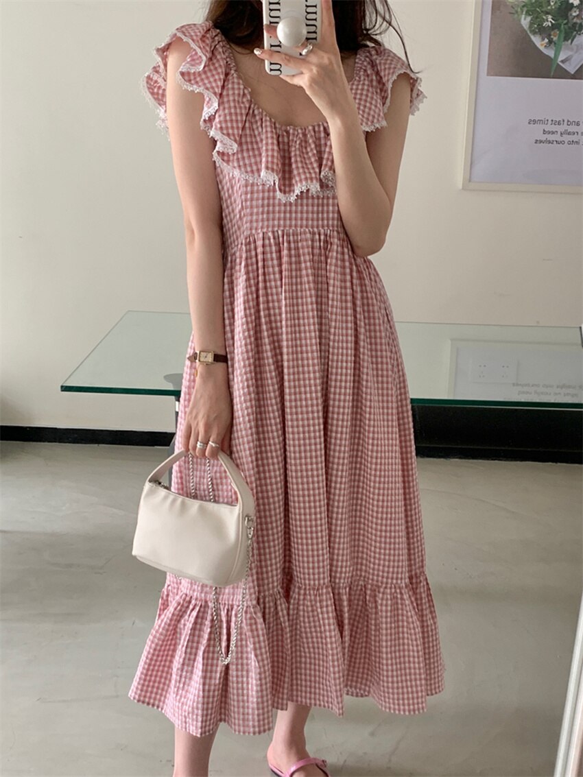 Summer Fairy Ruffled New Women Sexy Plaid Chic Office Lady Hot Slim Sweet Party Dress