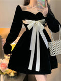 Winter Black Gothic Lolita Patchwork Sexy Party Mini Korean Casual Vintage Kawaii Dress