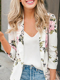 Knitted and Printed Women Small Suit Buttonless White Cardigan Top Casual Thin Coat