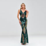 Shining Prom Dress V-neck V-back Party Long Sleeveless Elegant Mermaid Sequins Women Homecoming Dress