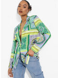 Colorful Blazer Plaid Single Button Top Green Thin Retro Casual Streetwear Coat