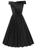 Velvet Vintage Evening Party Swing Dress Slash Neck Office Lady Elegant A-Line Black Solid Cocktail Tunic Midi Dresses