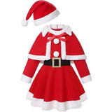 Toddler Girls Christmas Outfits Santa Costume Red Long Sleeve Dress With Shawl Hat Belt Kids Xmas Dress Up Party Holiday Suit