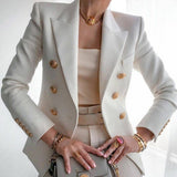 New Solid Color Double Breasted Casual Suit Temperament Women Top Jacket Blazer Coat