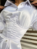 Women Temperament French Lapel Suit Skirt Plastic Waist Two-piece Seven-point Sleeve Shirt Dress