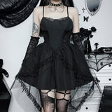 Gothic Women Goth Lolita Lace High Waist Draped Bodycon Vintage Fairy Grunge A-Line Party Dress
