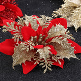 5pcs Christmas Flowers Glitter Artificial Poinsettia Floral Xmas Tree Ornaments DIY Garlands Home Wedding Party Decorations Gift