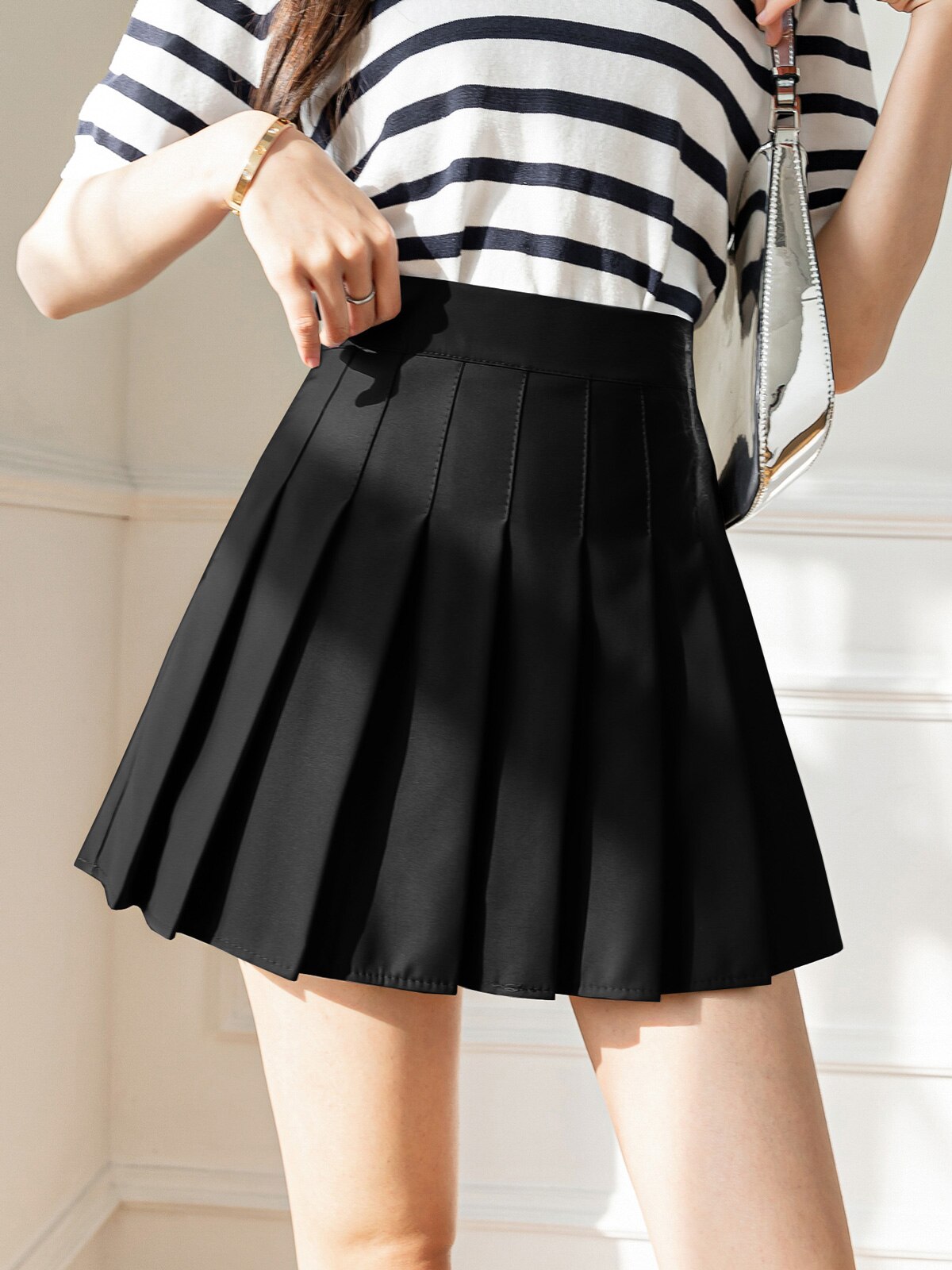 High Waist Summer Chic Solid A Line Mini Skirts Korean Zipper Preppy Style Pink Girls Short Pleated Skirt