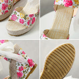 Women Summer Print Wedges Sandals Peep Toe Beach Shoes Plus Size 43 High Heels Platform Sandalias