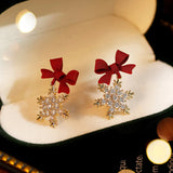 New Red Bow Knot Snowflakes Drop Earring For Women Christmas Santa Claus Snowman Earrings Girls Xmas Jewelry Gifts