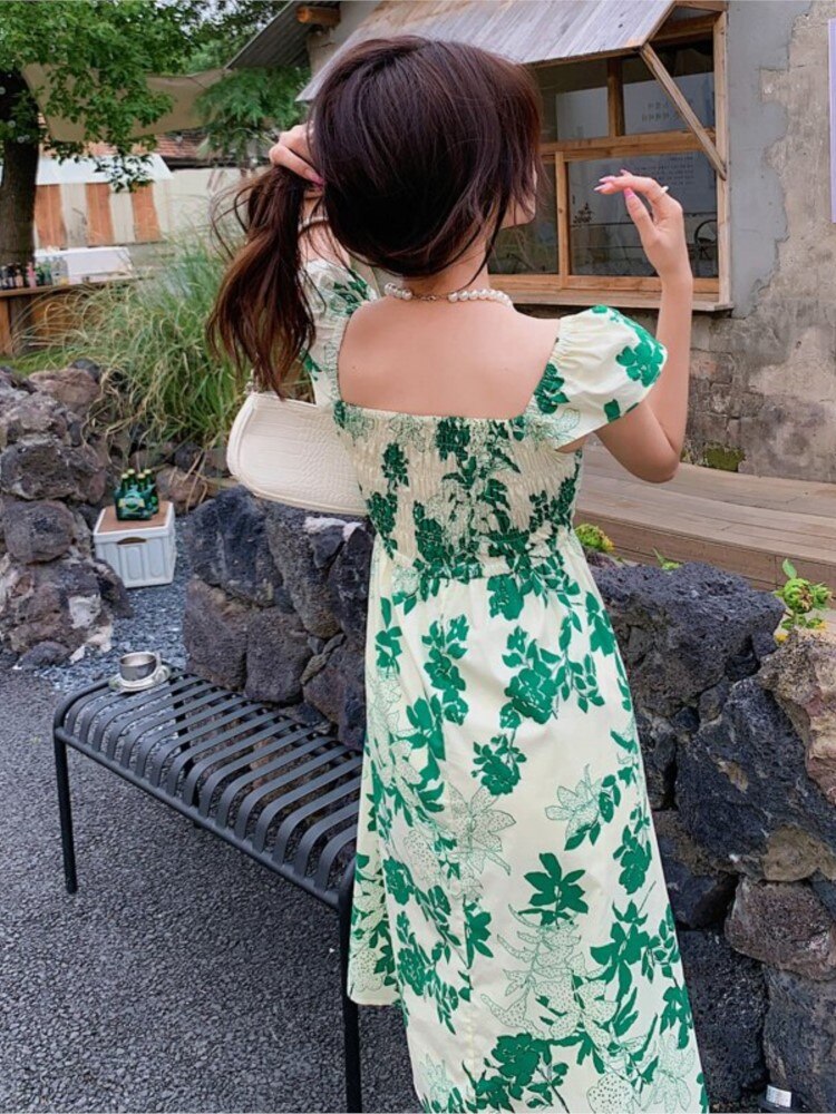 Summer New Floral Print Midi Dress Elegant Sleeveless A-Line Party Vestdios