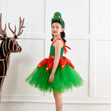 Christmas Children Costume Elf Cosplay Festival Performance Xmas Red Green Girl Dress Up Suit