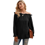 Off-the-shoulder Lantern Sleeves Loose and Beautiful Ruffled Women One-word Collar Temperament Top