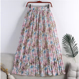 Print Summer Floral Casual Sexy Boho Beach Chiffon Pleated Maxi A-Line Long Skirts