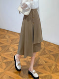 High Waist A-line Women Spring Korean Style Solid Color All-match Office Lady Elegant Long Skirt