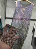 New Color Mesh Diamond Crystal Party Dance DIsc Sparkling Vestido Midi Elegante Sexy Dress