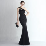 Formal Evening New Mermaid One Shoulder High Slit Zipper Back Sleeveless Long Prom Dress