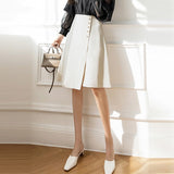 Ladies Elegant A-line Spring Office Style All-match High Waist Women Knee-length Casual Skirt