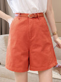 High Waist Casual Women Shorts with Belt Summer Fashion Solid Color All-match Streetwear Short Pants