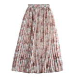 Print Summer Floral Casual Sexy Boho Beach Chiffon Pleated Maxi A-Line Long Skirts