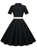 50s Summer Vintage Robe Women Short Sleeve Single Breasted Belted Elegant Ladies A Line Swing Dresses