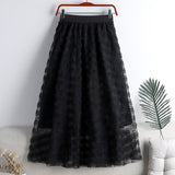 Women Flowers Dot Casual Sweet A-Line Elastic High Waist Flocking Mesh Skirt Outwear