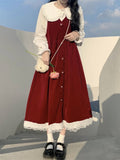 Winter Japanese Lolita Patchwork Kawaii Casual Korean Sweet Party Midi Dress