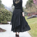 Victorian Goth Vintage Casual Summer Maxi Long Solid Party Gothic Steampunk Women Chiffon Skirts