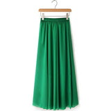 Summer Women Chiffon Long A-Line Elastic High Waist Maxi Elegant Solid Skirts Streetwear