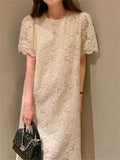 Apricot Lace Straight Loose-Fitting Casual Women Slim Summer Dress