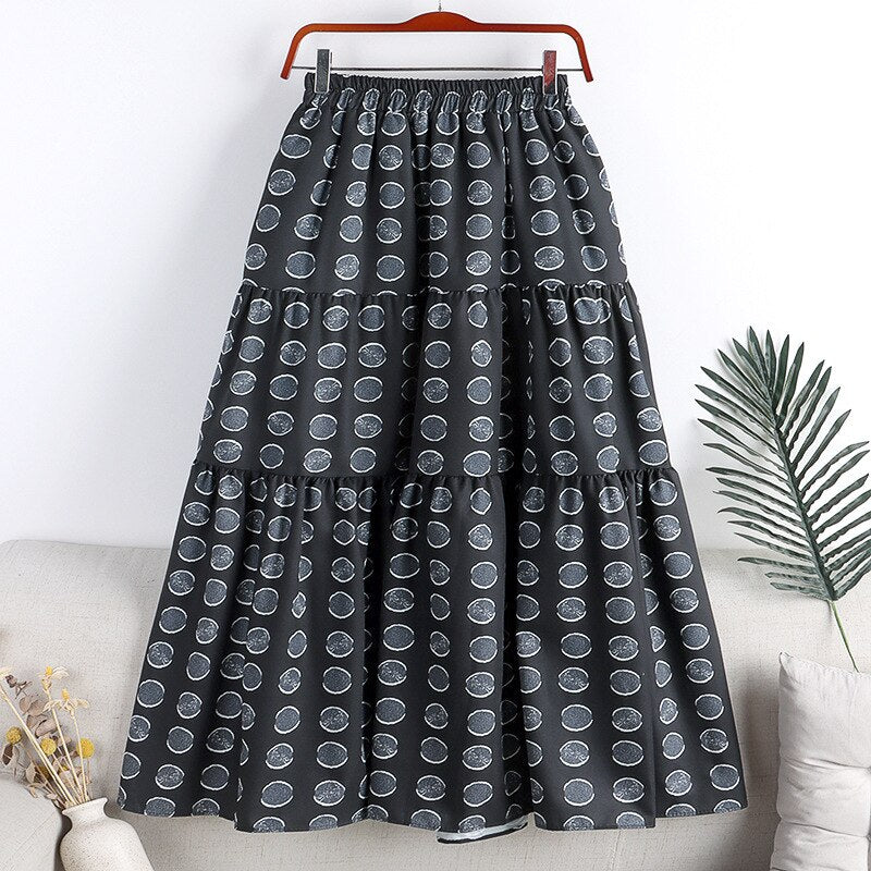 Women Slim Patchwork Dot Casual Sweet A-Line Elastic High Waist Skirts Streetwear