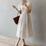 Summer Women Elegant Sweet A-Line Long Casual Floral Print Lace-up Dress