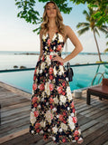 Summer New Sleeveless V-neck Bohemia Floral Strapless Casual Beach Dress
