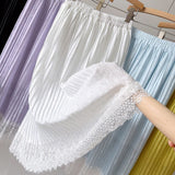 Women Lace Patchwork Pleated Sweet Solid Elastic High Waist Elegant Skirt Streetwear