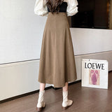 Ladies Elegant A-line Long Spring Korean Style Big Swing All-match High Waist Women Casual Skirt