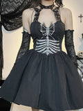 Women Gothic Lolita Mini Vintage Punk A Line Swing Short Goth V-Neck Off Shoulder Bodycon Party Dress