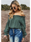 Off-the-shoulder Lantern Sleeves Loose and Beautiful Ruffled Women One-word Collar Temperament Top