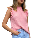 New Women Wear Solid Color Splicing Sleeveless Top Casual Chiffon T-shirt Vest