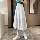 Women Casual Long Spring Korean Style All-match Elastic High Waist Ladies Elegant A-line Skirt