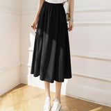 Fashion Bohemian Long Elegant Holiday Summer Casual High Elastic Waist Solid Color White Pink Retro Skirt