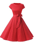 Blue 1950s Polka Dot Swing Dress