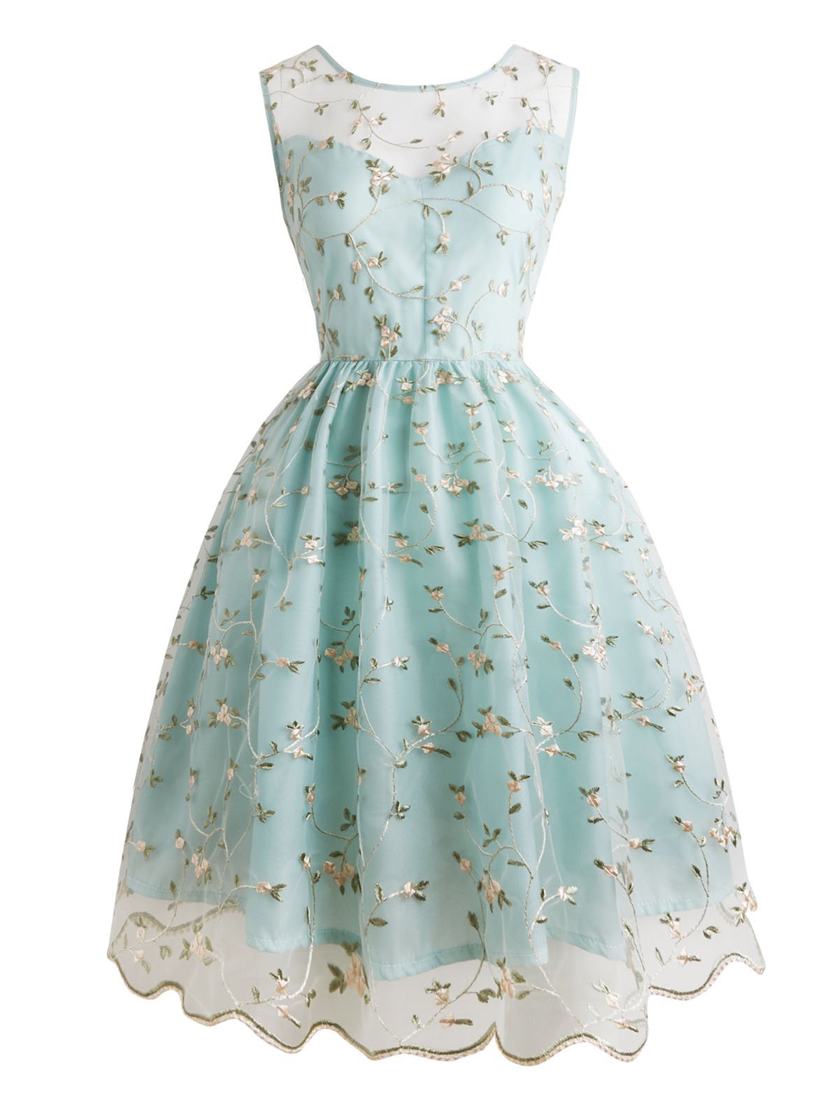 1950s Floral Embroidery Lace Dress
