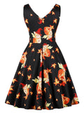 Black 1950s Cat Leaf Swing Dress
