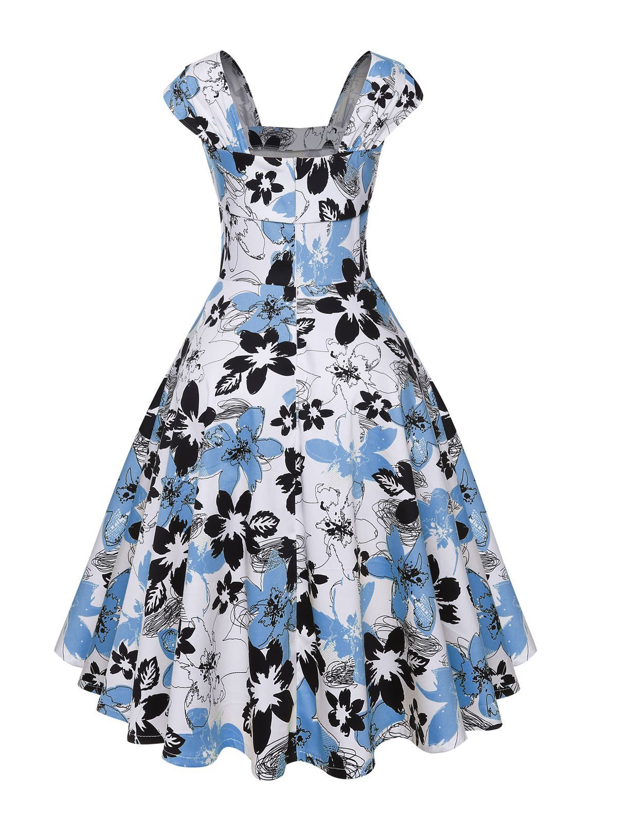 1950s Floral Square Neck Swing Dress