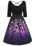 Purple 1950s Halloween Bat Swing Dress