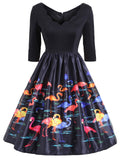 Plus Size 1950s Flamingo V Neck Dress